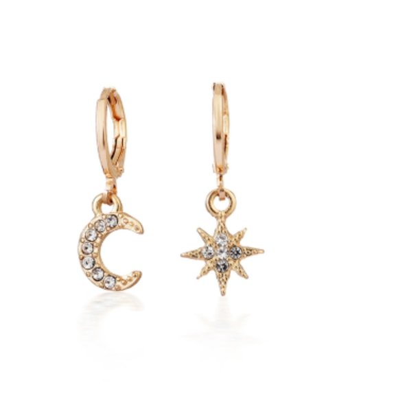 Small Gold Tone Moon Star Hoop Earrings - Picture 3 of 5